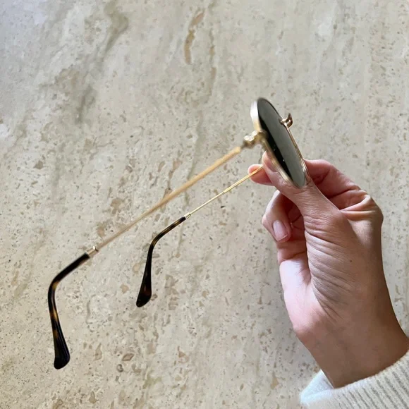 Ray-Ban oval flat metal sunglasses gold tortoise and green lenses RB3547-N 48/21 - Picture 9 of 17